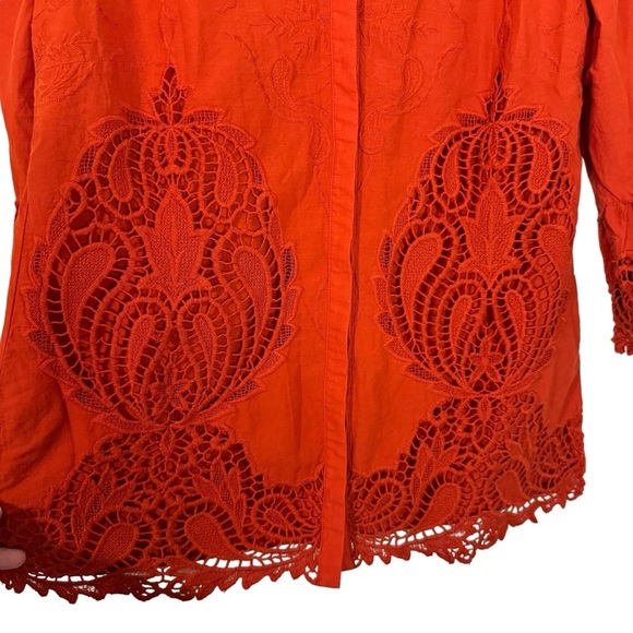 Chicos cutout crochet lace button down bell sleeve blouse top womens 1 US 8/10 M - Picture 4 of 13
